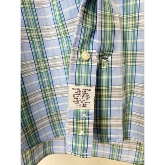 Peter Millar Men's Size Medium Blue Green Plaid Long Sleeve Button-Down Shirt - Picture 5 of 5